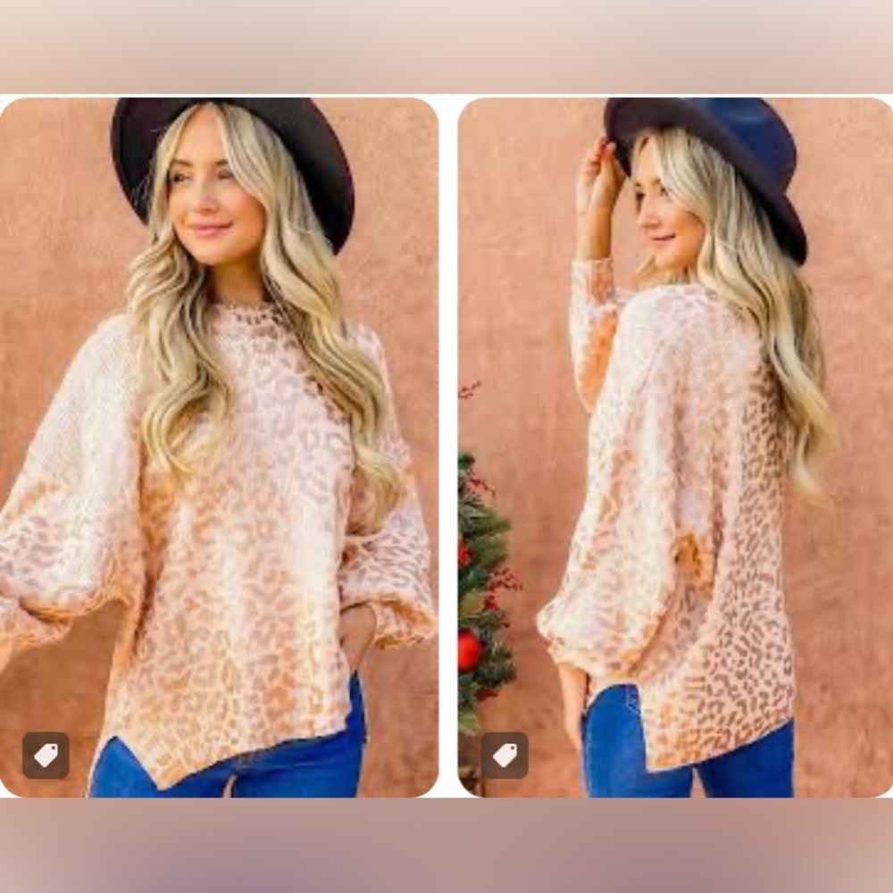 Andthewhy Silver leopardCheetah print sweater with balloon sleeve. Oversized fit